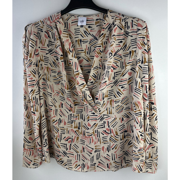 Cabi Marni Blouse Abstract Print Chiffon Deep V Crossover Top 4162 Size Large - Picture 14 of 14